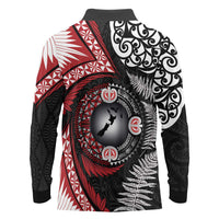 Tonga and New Zealand Together Long Sleeve Polo Shirt Ngatu Art Tribal Maori Tattoo and Silver Fern
