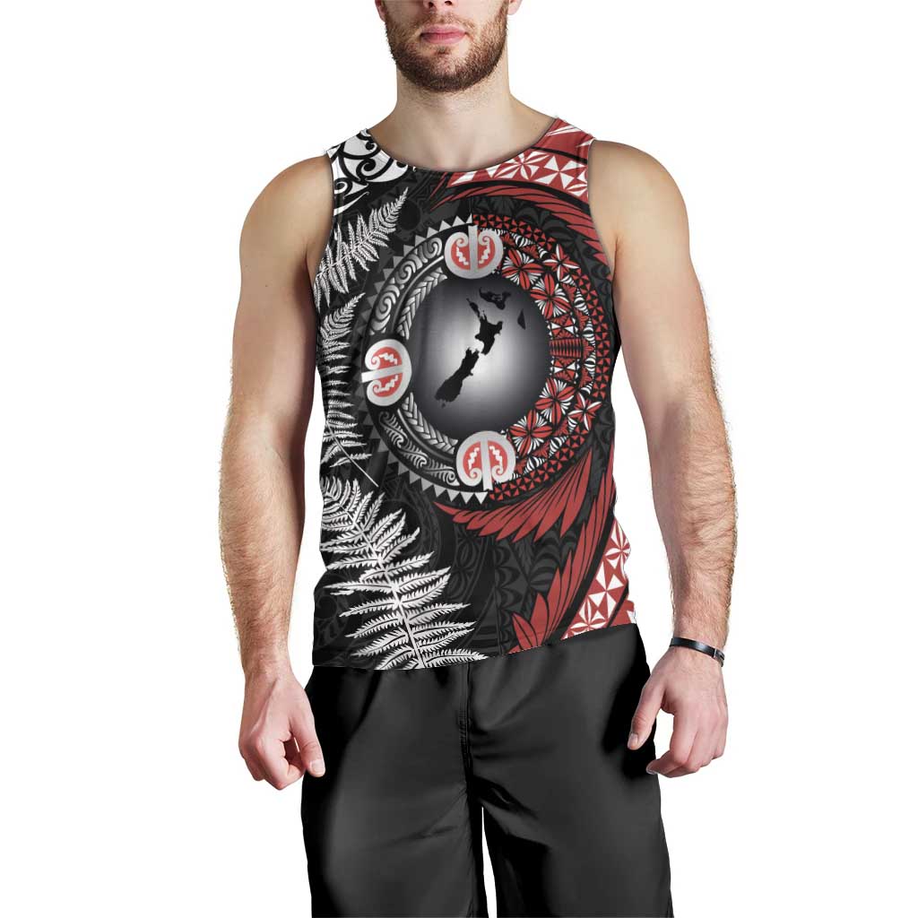 Tonga and New Zealand Together Men Tank Top Ngatu Art Tribal Maori Tattoo and Silver Fern