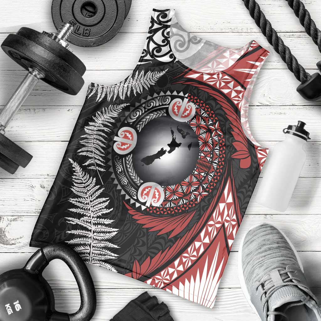 Tonga and New Zealand Together Men Tank Top Ngatu Art Tribal Maori Tattoo and Silver Fern