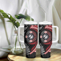 Tonga and New Zealand Together Tumbler With Handle Ngatu Art Tribal-Maori Tattoo and Silver Fern