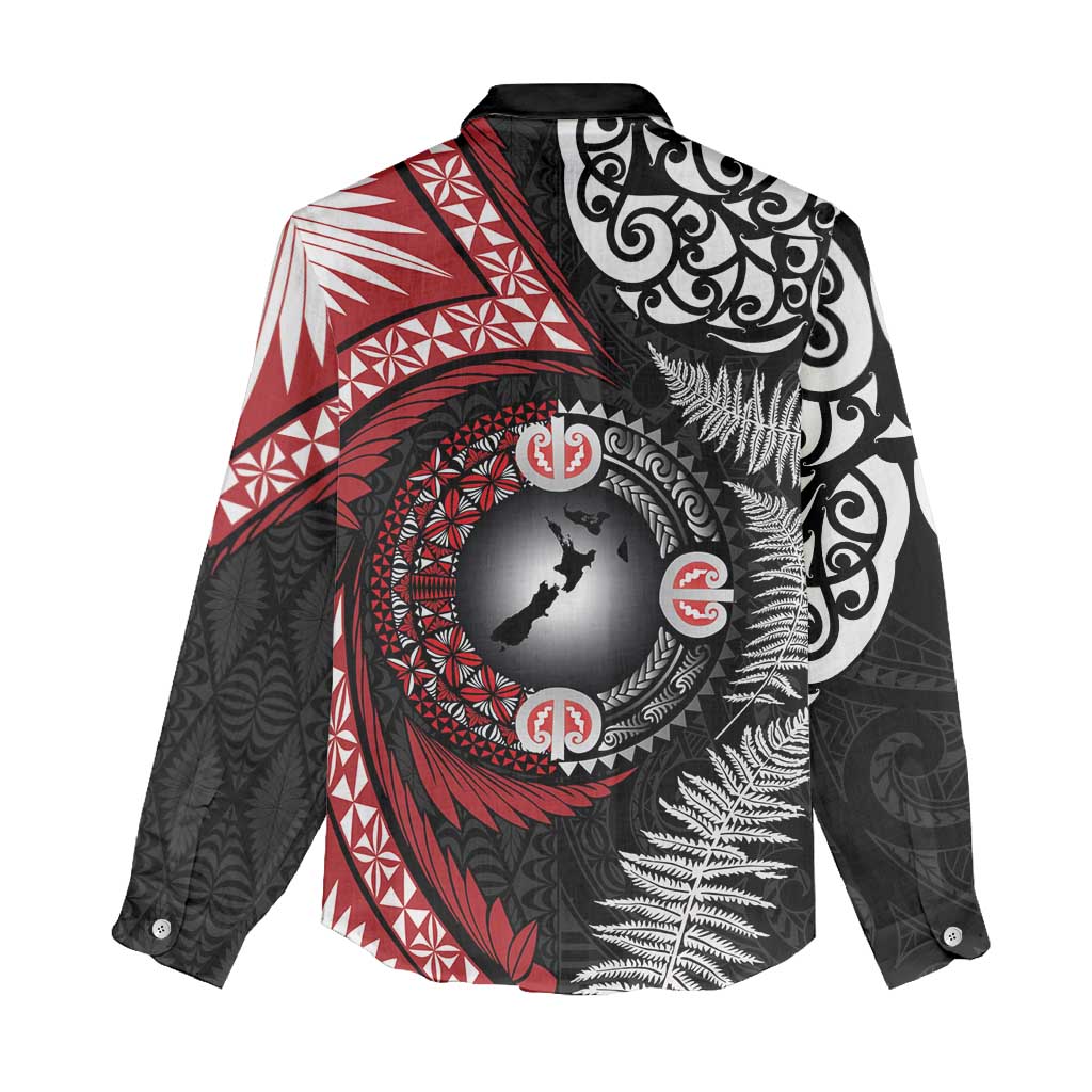 Tonga and New Zealand Together Women Casual Shirt Ngatu Art Tribal Maori Tattoo and Silver Fern
