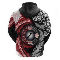 Tonga and New Zealand Together Zip Hoodie Ngatu Art Tribal Maori Tattoo and Silver Fern