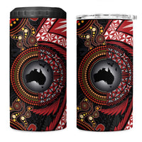 Tonga and Australia Together 4 in 1 Can Cooler Tumbler Ngatu Art Tribal-Aboriginal Tattoo Pattern