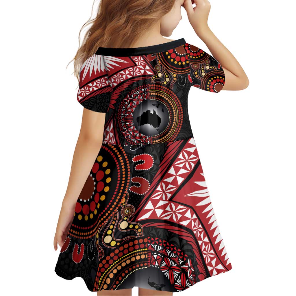 Tonga and Australia Together Family Matching Puletasi and Hawaiian Shirt Ngatu Art Tribal Aboriginal Tattoo Pattern