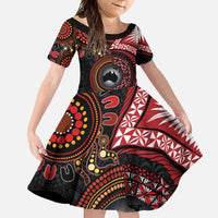 Tonga and Australia Together Family Matching Tank Maxi Dress and Hawaiian Shirt Ngatu Art Tribal Aboriginal Tattoo Pattern