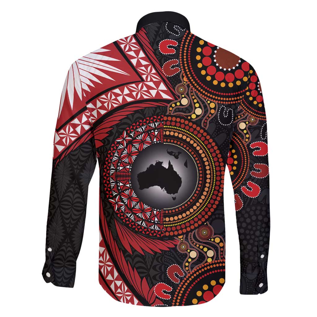 Tonga and Australia Together Family Matching Tank Maxi Dress and Hawaiian Shirt Ngatu Art Tribal Aboriginal Tattoo Pattern