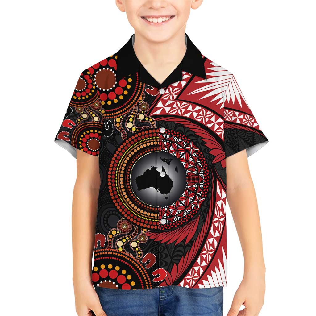 Tonga and Australia Together Family Matching Tank Maxi Dress and Hawaiian Shirt Ngatu Art Tribal Aboriginal Tattoo Pattern