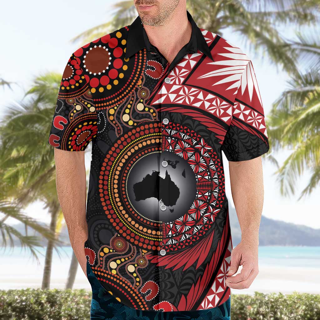 Tonga and Australia Together Hawaiian Shirt Ngatu Art Tribal Aboriginal Tattoo Pattern