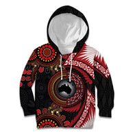 Tonga and Australia Together Kid Hoodie Ngatu Art Tribal Aboriginal Tattoo Pattern LT03 Hoodie Black - Polynesian Pride