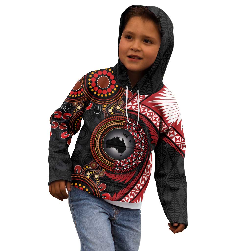 Tonga and Australia Together Kid Hoodie Ngatu Art Tribal Aboriginal Tattoo Pattern LT03 - Polynesian Pride