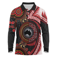 Tonga and Australia Together Long Sleeve Polo Shirt Ngatu Art Tribal Aboriginal Tattoo Pattern