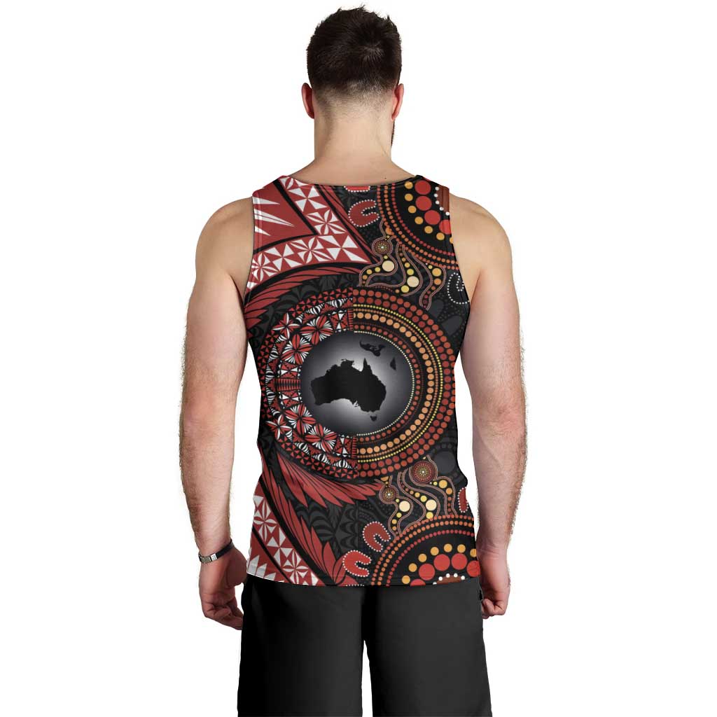 Tonga and Australia Together Men Tank Top Ngatu Art Tribal Aboriginal Tattoo Pattern
