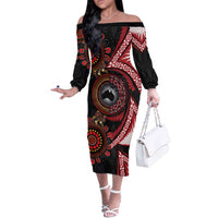 Tonga and Australia Together Off The Shoulder Long Sleeve Dress Ngatu Art Tribal Aboriginal Tattoo Pattern
