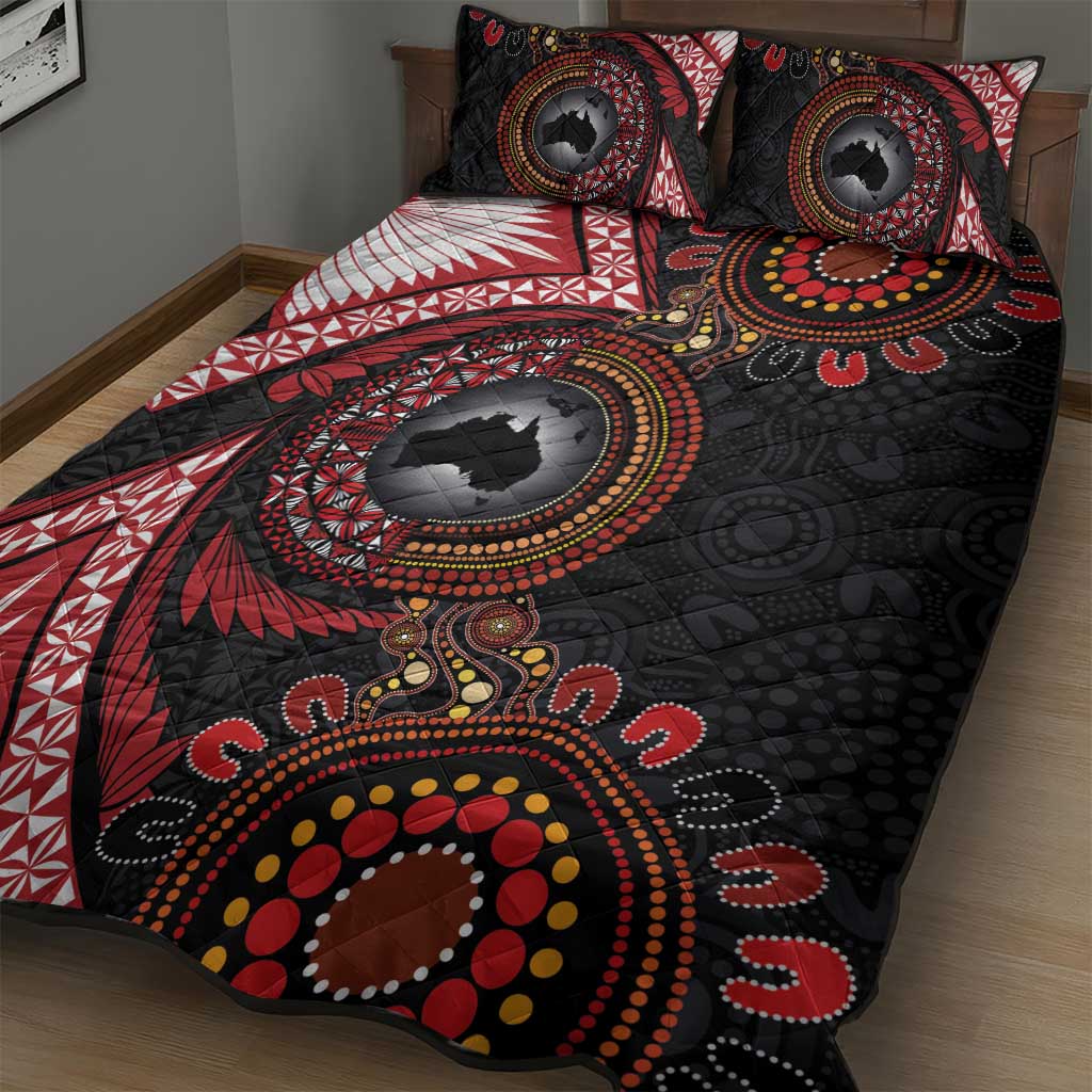 Tonga and Australia Together Quilt Bed Set Ngatu Art Tribal Aboriginal Tattoo Pattern