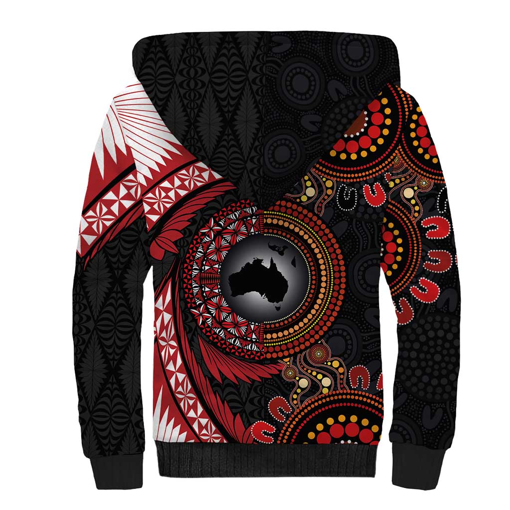 Tonga and Australia Together Sherpa Hoodie Ngatu Art Tribal Aboriginal Tattoo Pattern
