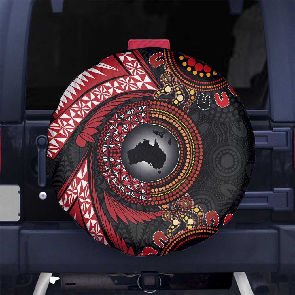 Tonga and Australia Together Spare Tire Cover Ngatu Art Tribal Aboriginal Tattoo Pattern
