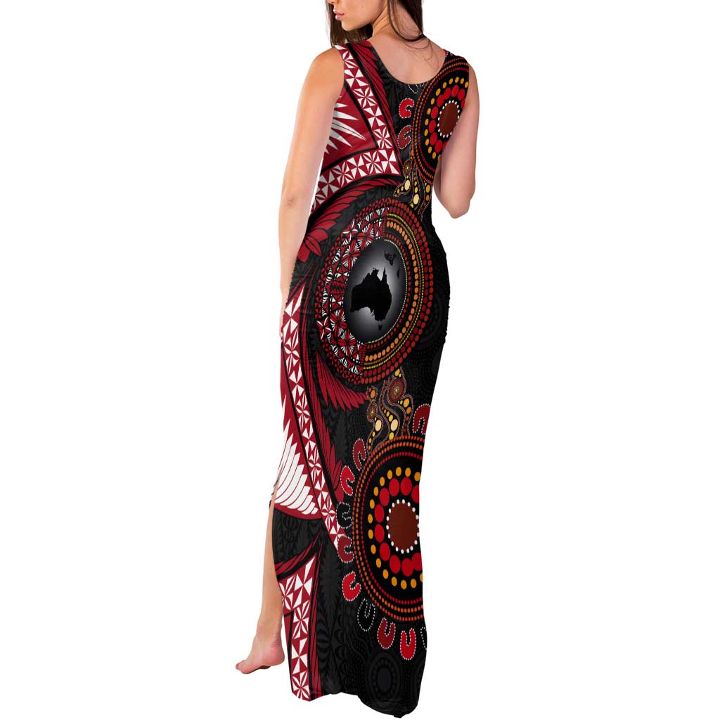 Tonga and Australia Together Tank Maxi Dress Ngatu Art Tribal Aboriginal Tattoo Pattern