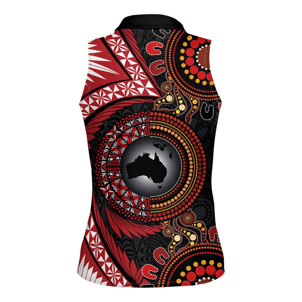 Tonga and Australia Together Women Sleeveless Polo Shirt Ngatu Art Tribal Aboriginal Tattoo Pattern