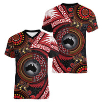 Tonga and Australia Together Women V-Neck T-Shirt Ngatu Art Tribal Aboriginal Tattoo Pattern LT03 - Polynesian Pride
