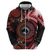 Tonga and Australia Together Zip Hoodie Ngatu Art Tribal Aboriginal Tattoo Pattern