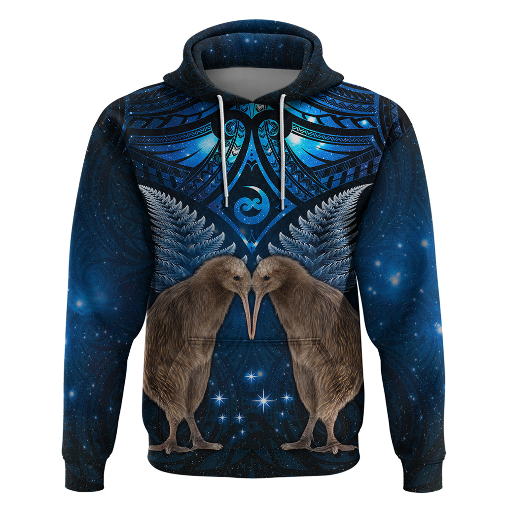 New Zealand Maori Matariki Zip Hoodie Hongi Kiwi Bird and Silver Fern LT03