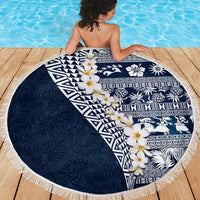 Hawaii Plumeria Tribal Vintage Beach Blanket Special Blue