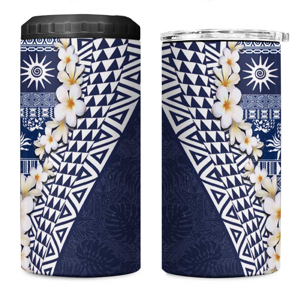 Hawaii Plumeria Tribal Vintage 4 in 1 Can Cooler Tumbler Special Blue