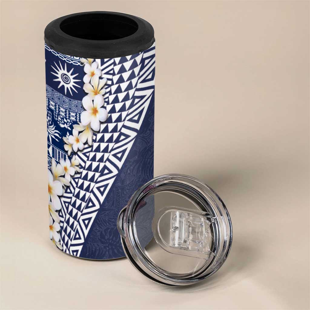 Hawaii Plumeria Tribal Vintage 4 in 1 Can Cooler Tumbler Special Blue