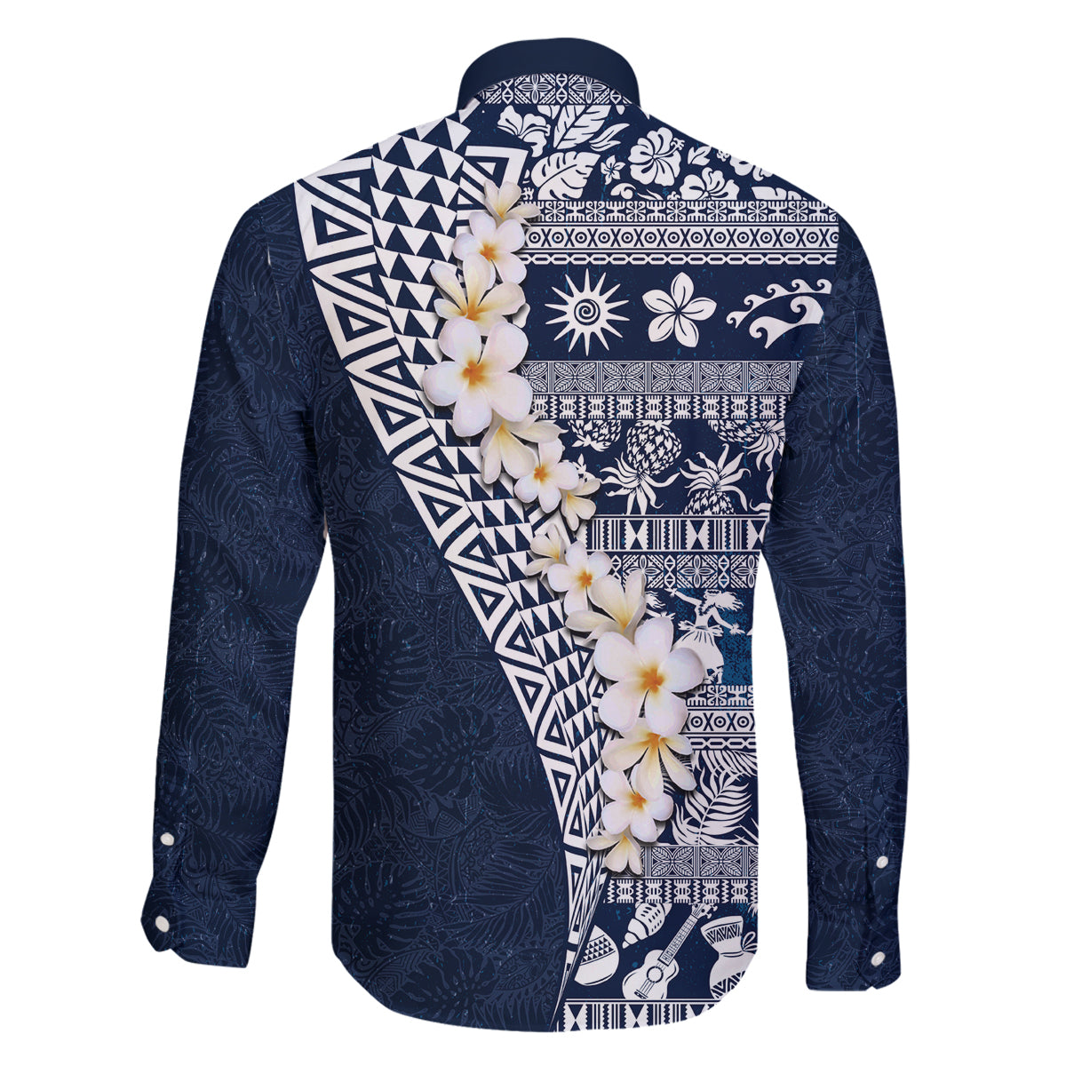 Hawaii Plumeria Tribal Vintage Family Matching Long Sleeve Bodycon Dress and Hawaiian Shirt Special Blue