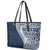 Hawaii Plumeria Tribal Vintage Leather Tote Bag Special Blue