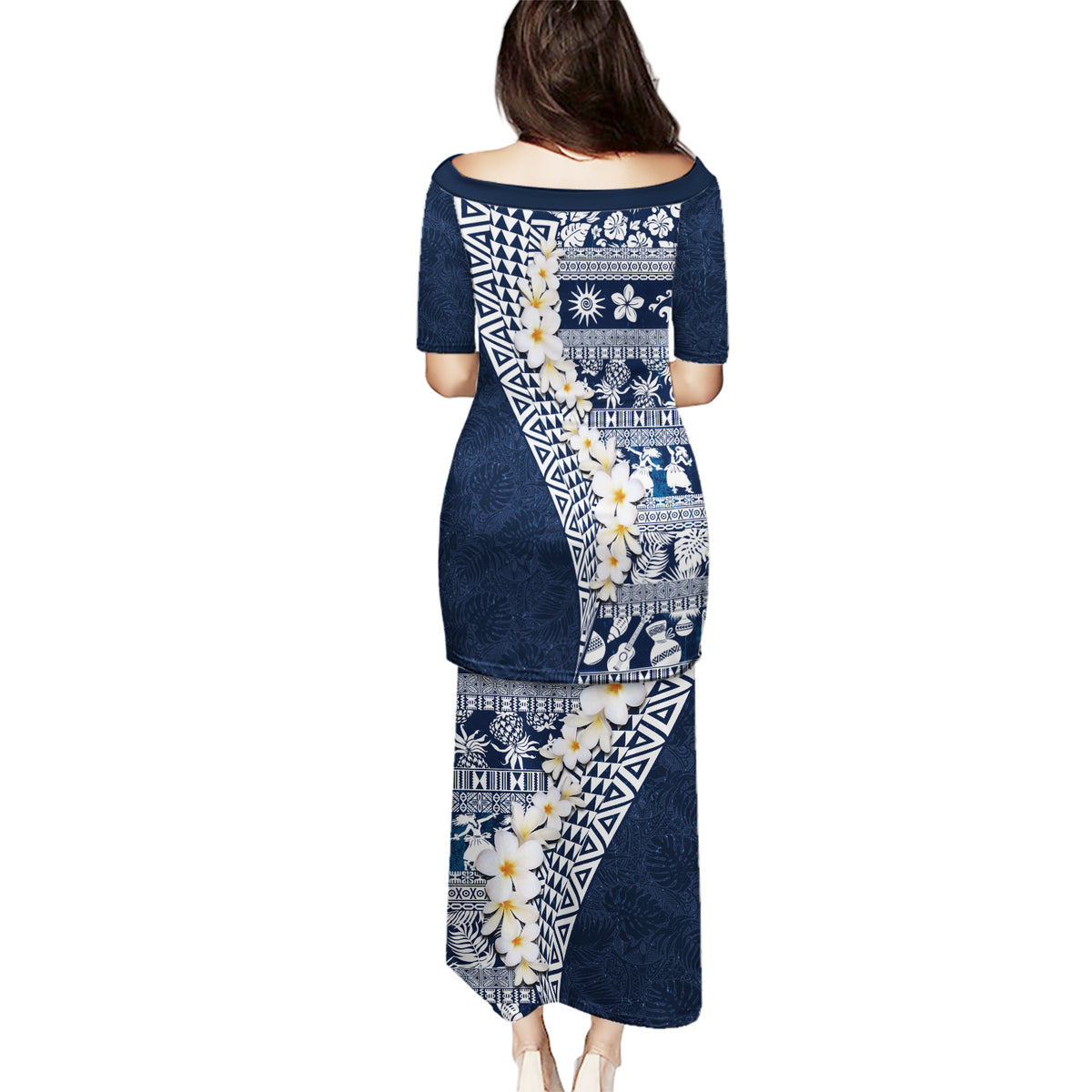 Hawaii Plumeria Tribal Vintage Puletasi Special Blue