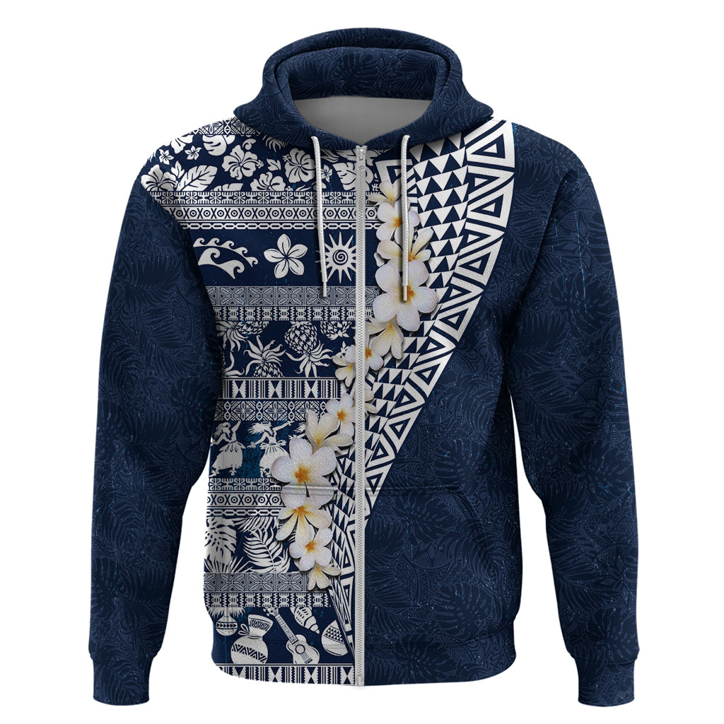 Hawaii Plumeria Tribal Vintage Zip Hoodie Special Blue