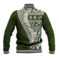 Hawaii Plumeria Tribal Vintage Baseball Jacket Special Green