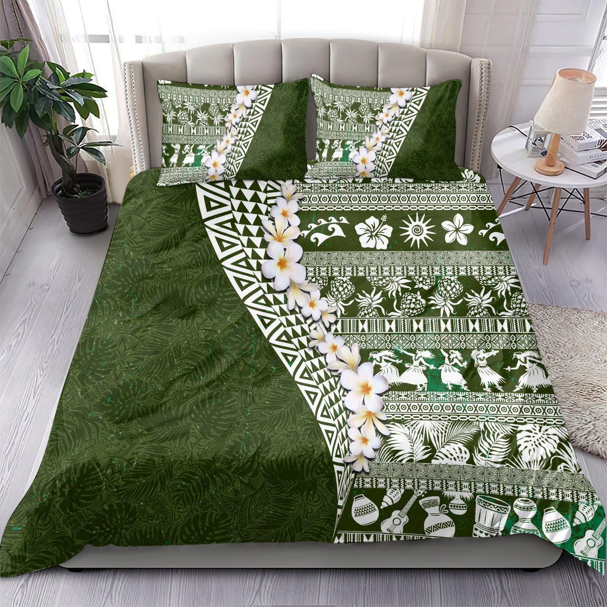 Hawaii Plumeria Tribal Vintage Bedding Set Special Green