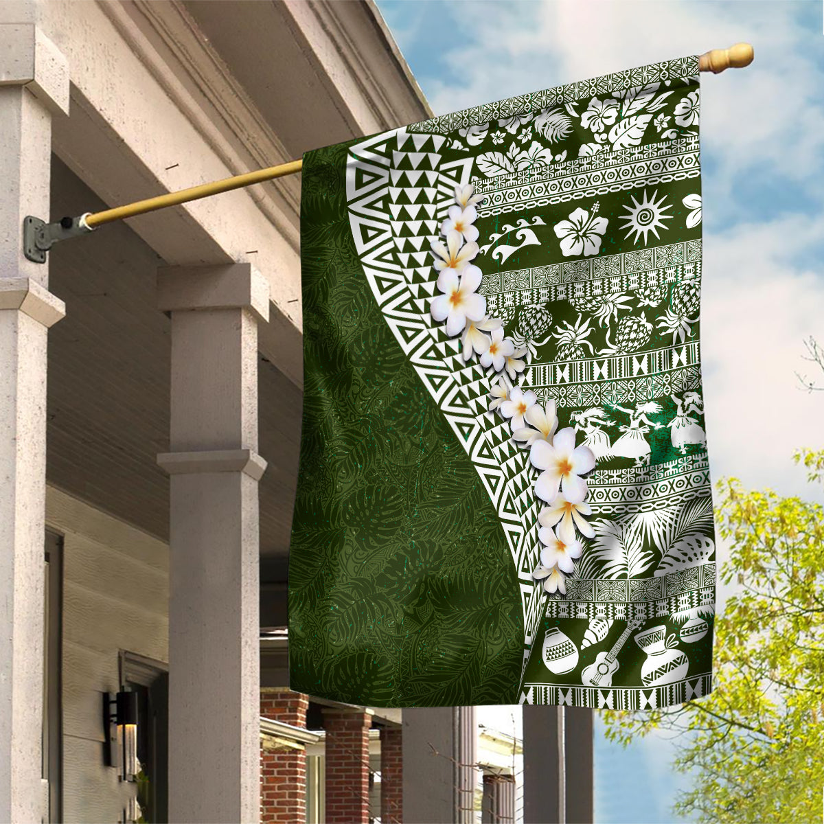 Hawaii Plumeria Tribal Vintage Garden Flag Special Green LT03 House Flag Green - Polynesian Pride