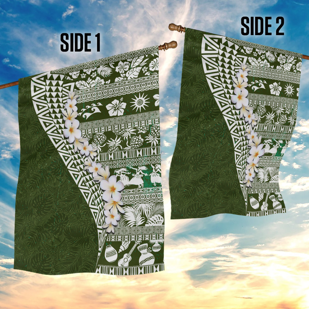 Hawaii Plumeria Tribal Vintage Garden Flag Special Green LT03 - Polynesian Pride