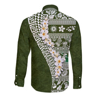 Hawaii Plumeria Tribal Vintage Long Sleeve Button Shirt Special Green LT03 - Polynesian Pride