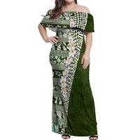 Hawaii Plumeria Tribal Vintage Off Shoulder Maxi Dress Special Green