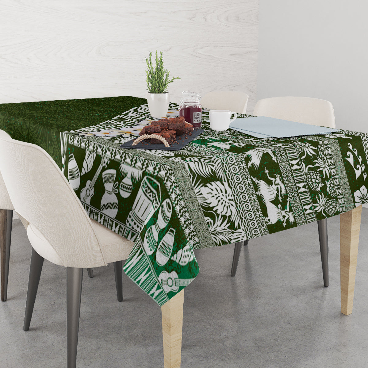 Hawaii Plumeria Tribal Vintage Tablecloth Special Green LT03 - Polynesian Pride