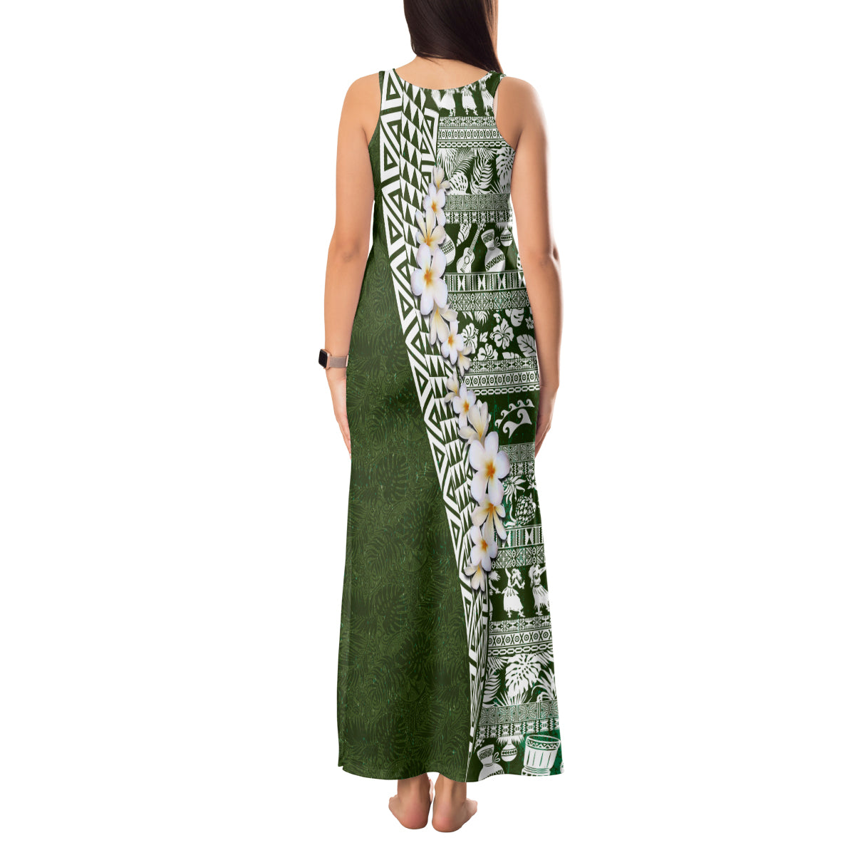 Hawaii Plumeria Tribal Vintage Tank Maxi Dress Special Green