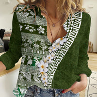 Hawaii Plumeria Tribal Vintage Women Casual Shirt Special Green