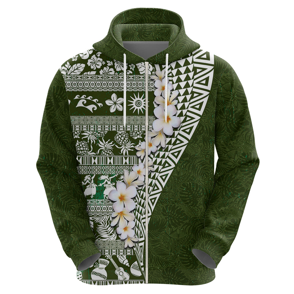 Hawaii Plumeria Tribal Vintage Zip Hoodie Special Green
