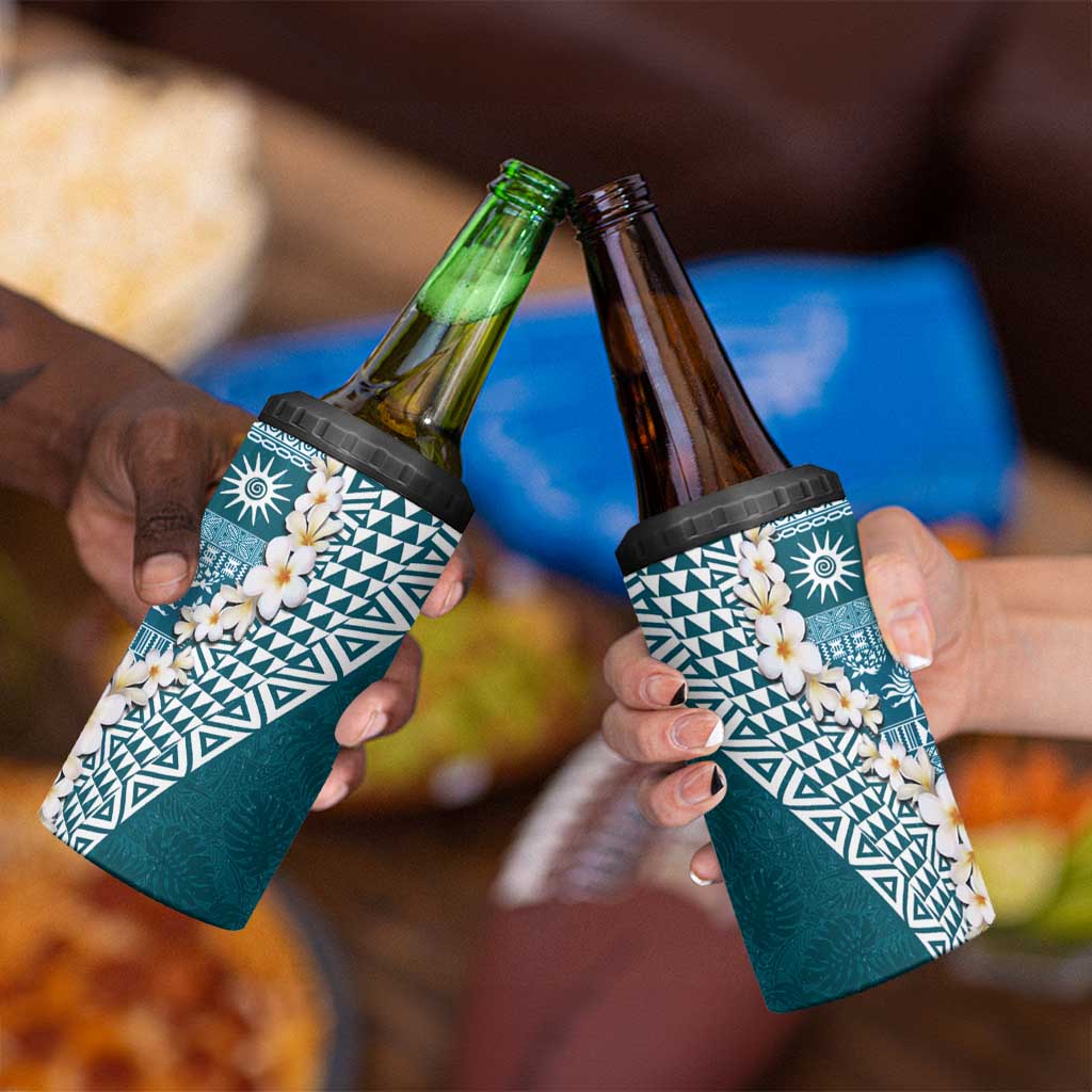 Hawaii Plumeria Tribal Vintage 4 in 1 Can Cooler Tumbler Special Turquoise