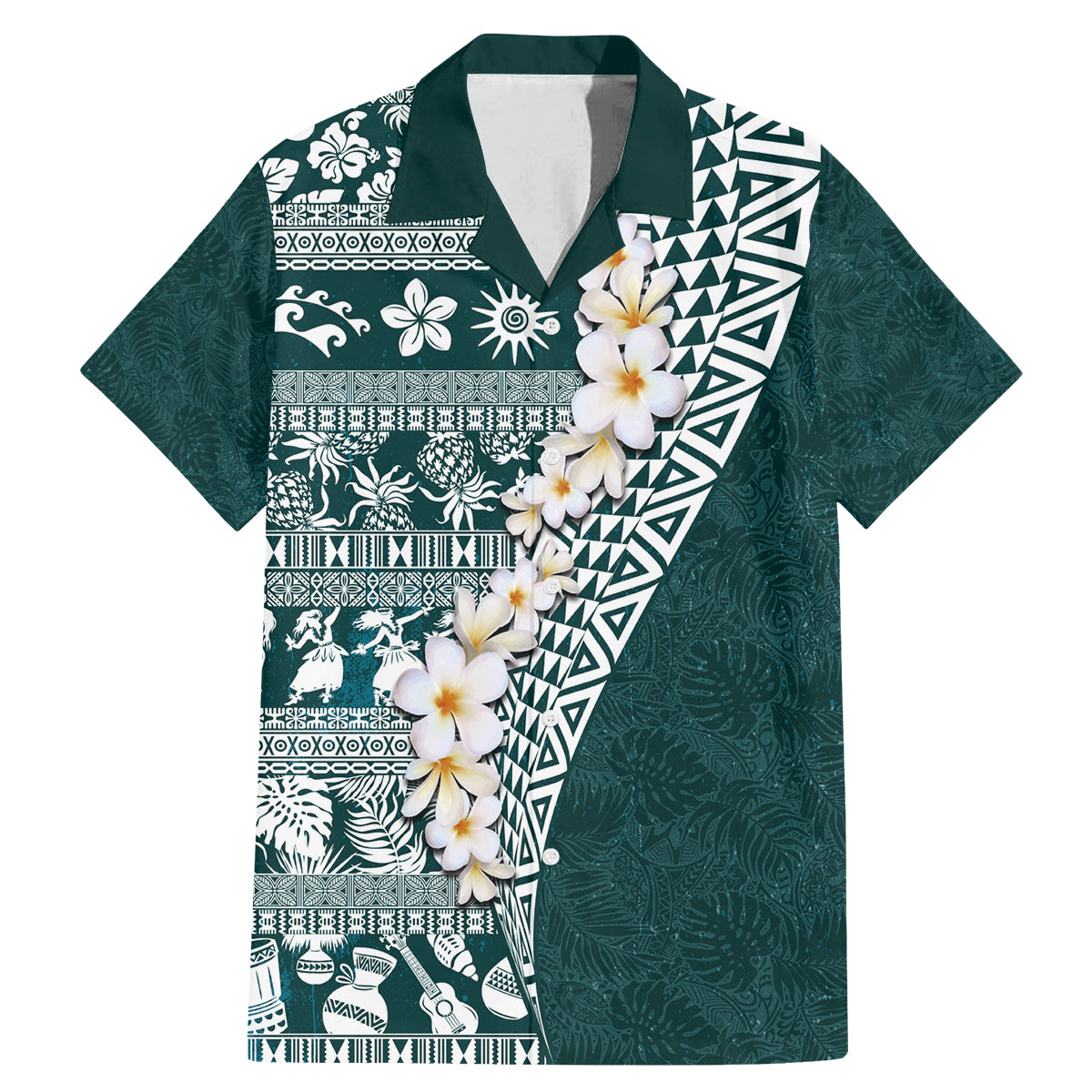 Hawaii Plumeria Tribal Vintage Family Matching Mermaid Dress and Hawaiian Shirt Special Turquoise