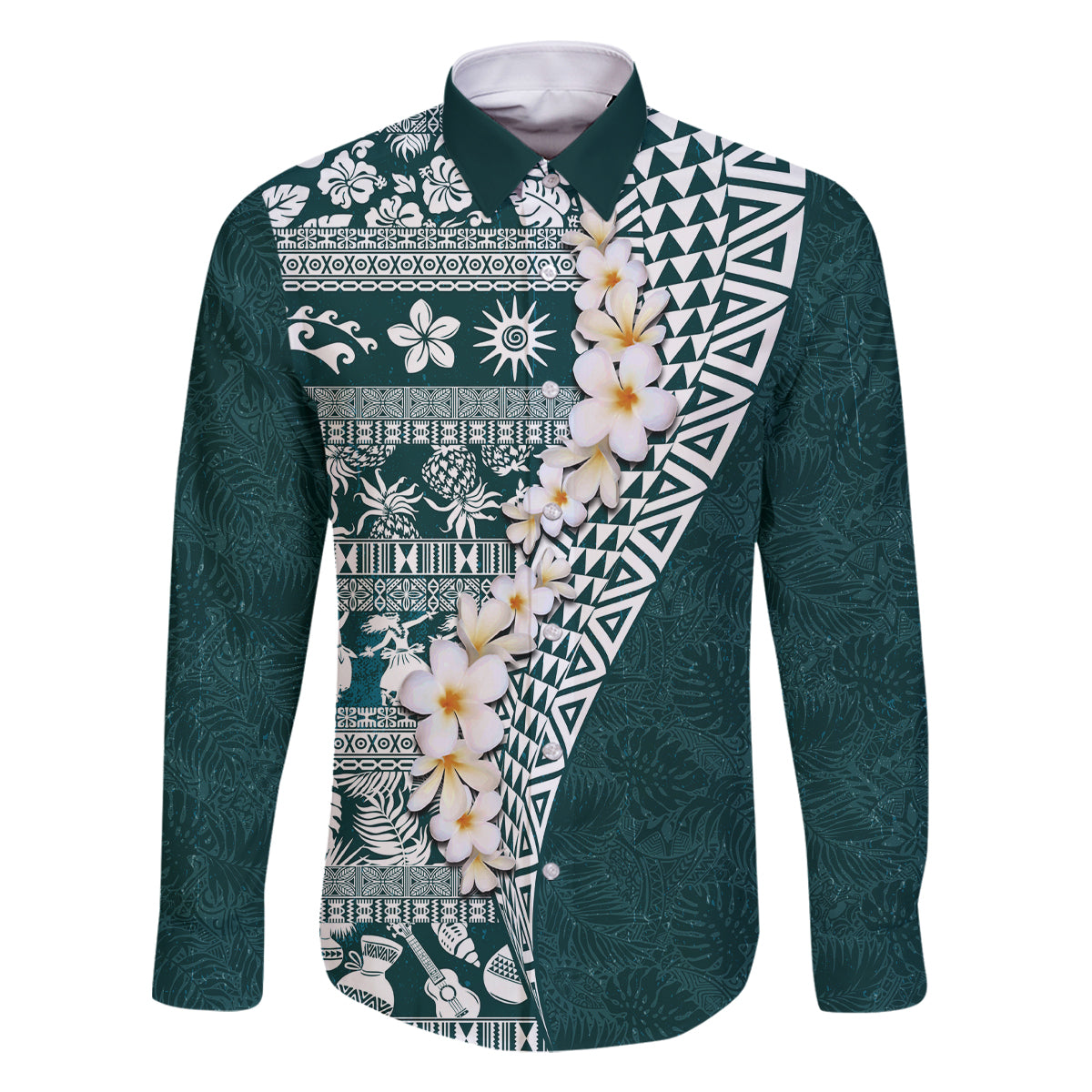 Hawaii Plumeria Tribal Vintage Family Matching Mermaid Dress and Hawaiian Shirt Special Turquoise