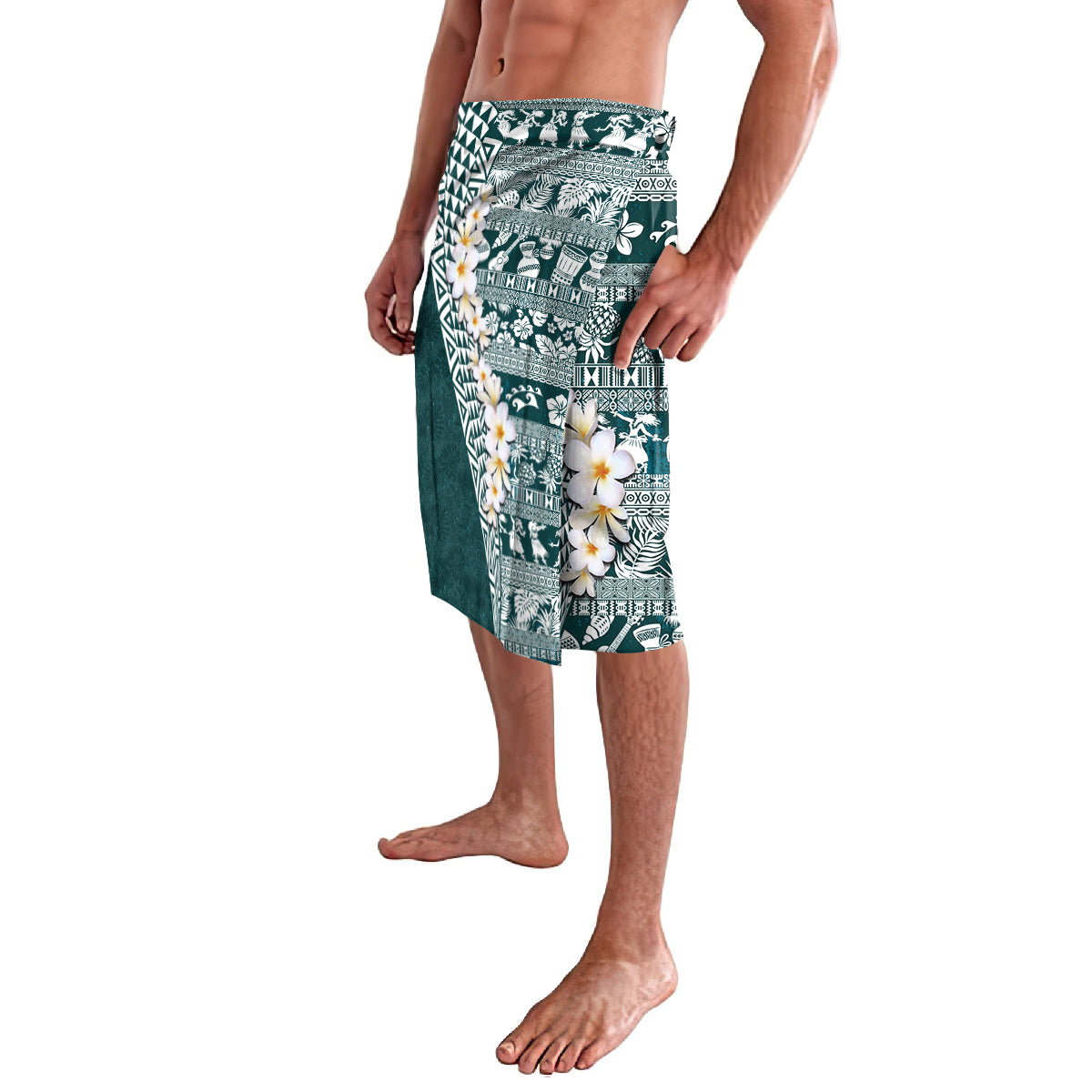 Hawaii Plumeria Tribal Vintage Lavalava Special Turquoise