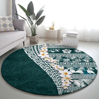 Hawaii Plumeria Tribal Vintage Round Carpet Special Turquoise LT03 - Polynesian Pride