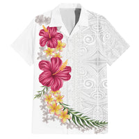 Hawaiian Plumeria and Hibiscus Family Matching Off Shoulder Maxi Dress and Hawaiian Shirt White Mode