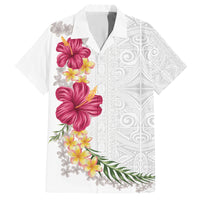 Hawaiian Plumeria and Hibiscus Family Matching Short Sleeve Bodycon Dress and Hawaiian Shirt White Mode