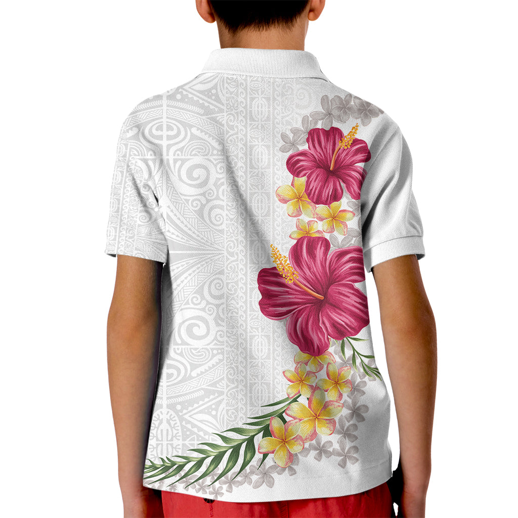 Hawaiian Plumeria and Hibiscus Kid Polo Shirt White Mode